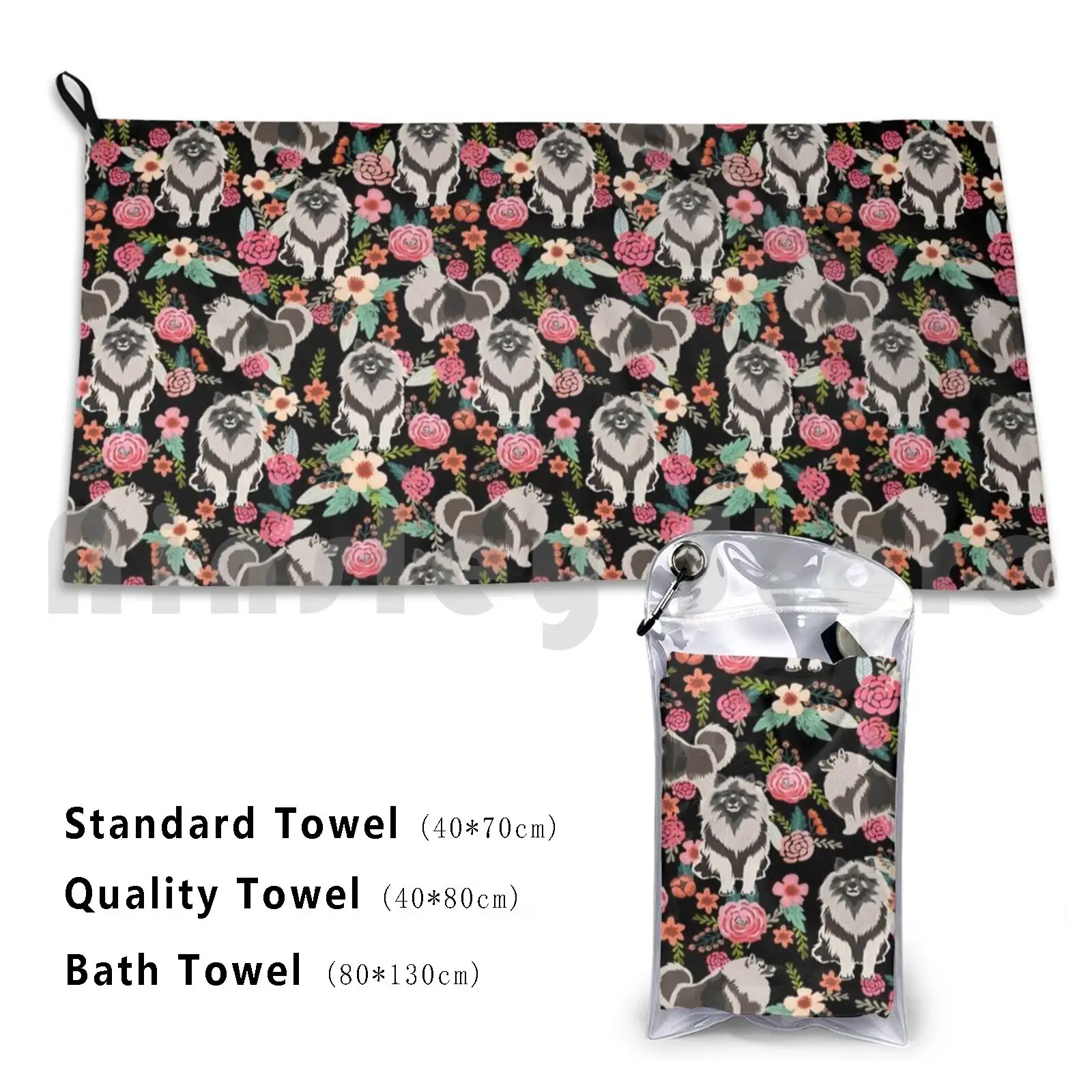 Keeshond Dogs Floral Pattern-Vintage Florals , Doggo , Keeshond Bath Towel Beach Cushion 1208 Keeshond Dogs