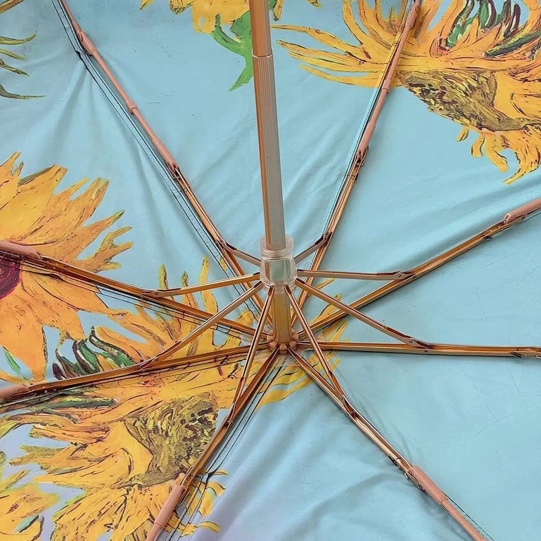 High-end Van Gogh Sunflower Oil Painting Umbrella: Double Layer UV Protection Sunshade Umbrella for Women Gift for Girlfriend