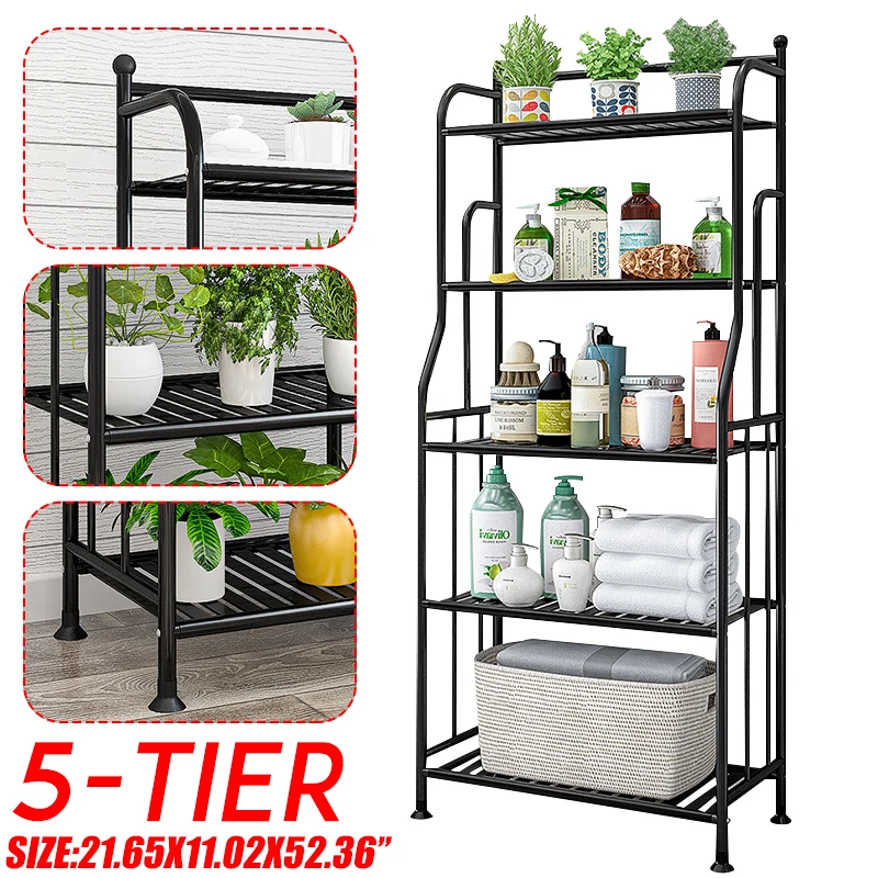 Nordic Style 5 Tiers Carbon steel Kitchen Organizer Multi-use Bathroom Bedroom Rack Standing Book Shelf Home Decor