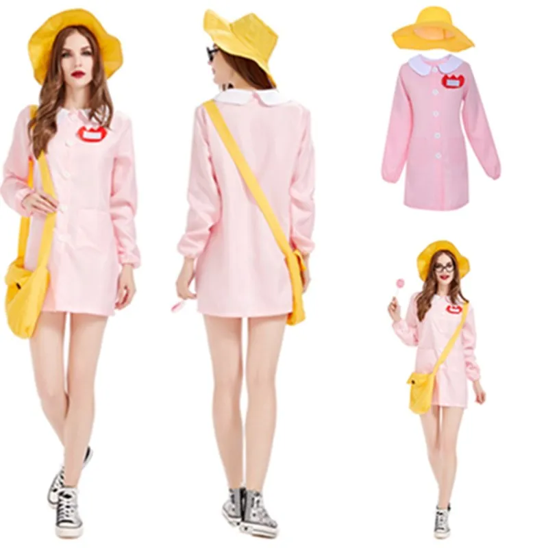 Women Summer Dopamine Wear Travel Costume Adult Dress Bag Hat Badge Cosplay Outfits Halloween Carnival Party Suit