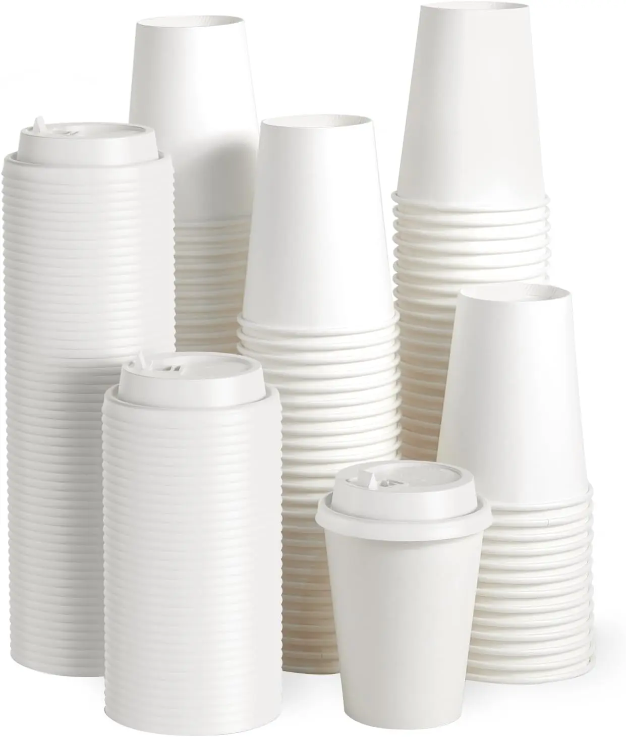

[Упаковка 100 шт.] Бумажные стаканы для кофе 12 унций, одноразовые бумажные стаканы с крышками, для горячих/холодных напитков