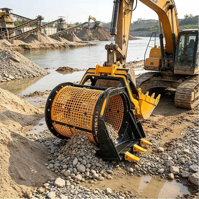 Excavator Drum Screen Bucket Hydraulic Rotary Attachment for Construction Aggregate Quarry and Mining Screening Jobs