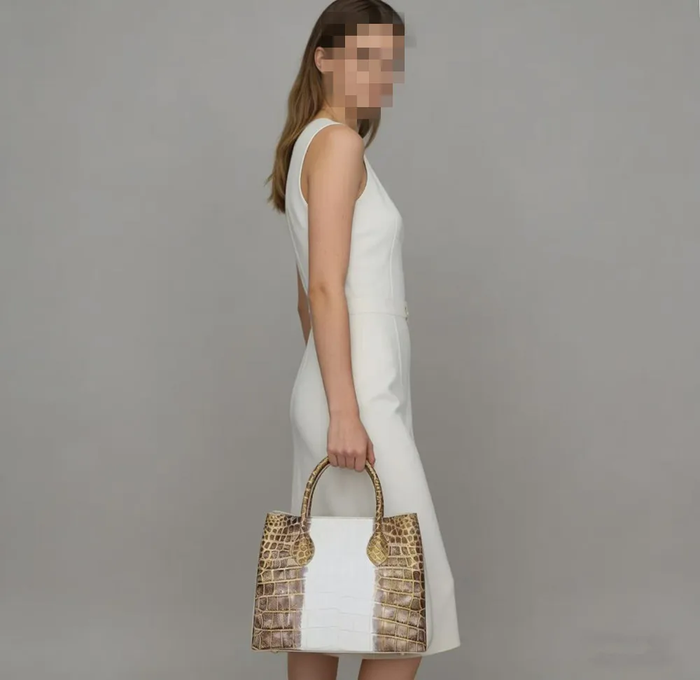 Authentic crocodile belly leather women's handbag fashion tote bag real crocodile leather women's large-capacity shoulder bag
