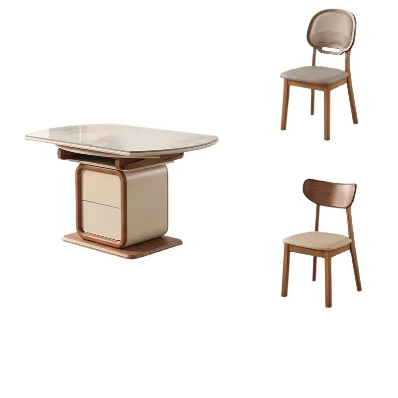 

Solid wood dining table, ancient style household telescopic modern simple telescopic square and circle dual-purpose slate