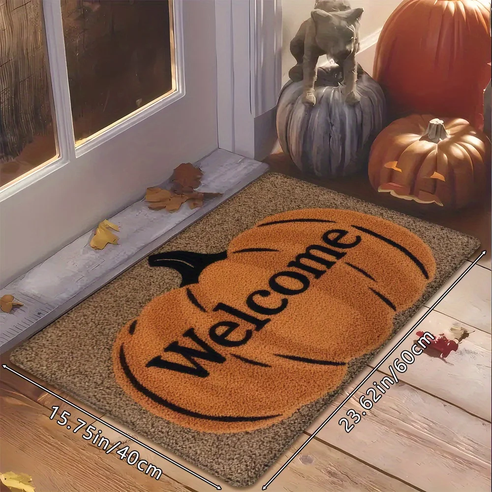VIKAMA Welcome Pumpkin Fall Harvest Print Kitchen Floor Mat Set Non‑Slip Waterproof Soft Rug for Kitchen Home Decoration