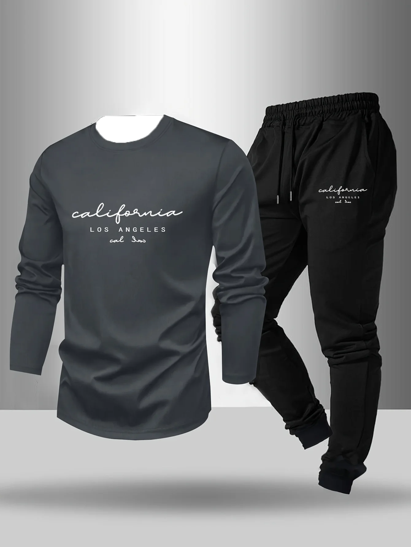 Men's Spring T-shirt and Pants Set With Letter Print Round Neck Long Sleeved T-shirt Casual and Comfortable Sports Pants Set