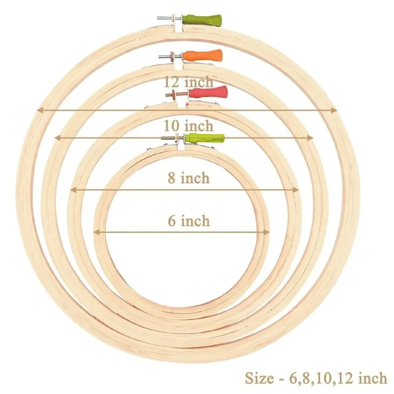 

4 Pieces Wooden Embroidery Hoop Ring Frame: Size - 6, 8, 10, and 12 Inch Adjust