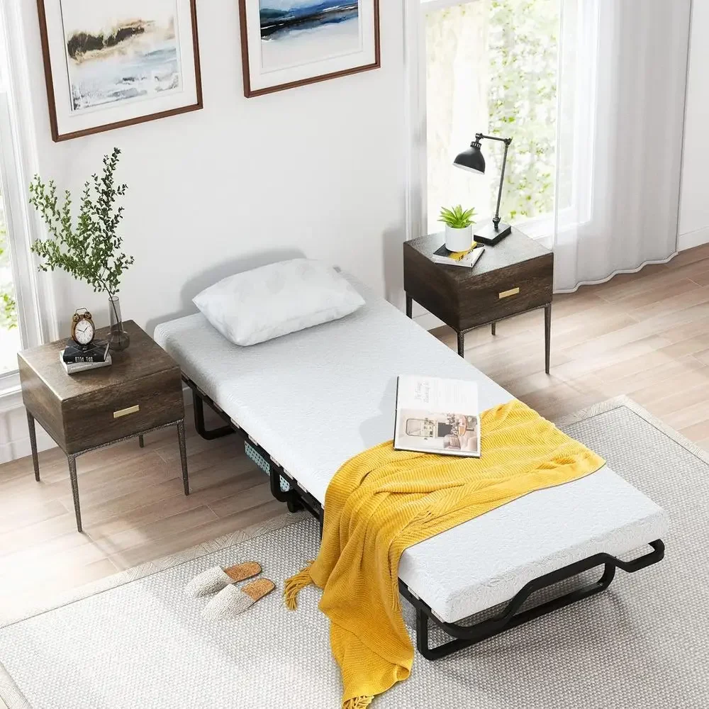 DORTALA Rollaway olding Bed w/ 4 Inch Memory oam Mattr, Portable Gt Bed w/Super Sturdy & Heavy Duty Metal e, Portable olding Bed