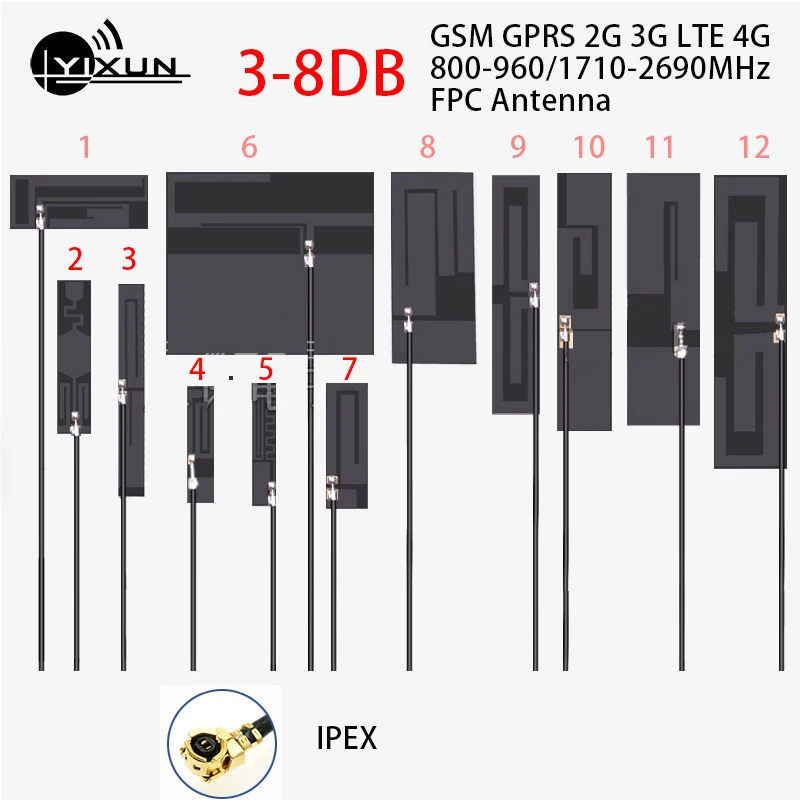 GSM GPRS 2G 3G LTE 4G internal FPC soft board antenna ipex u.fl interface RG1.13 20cm length cable 8dbi high gain 700-2700MHz