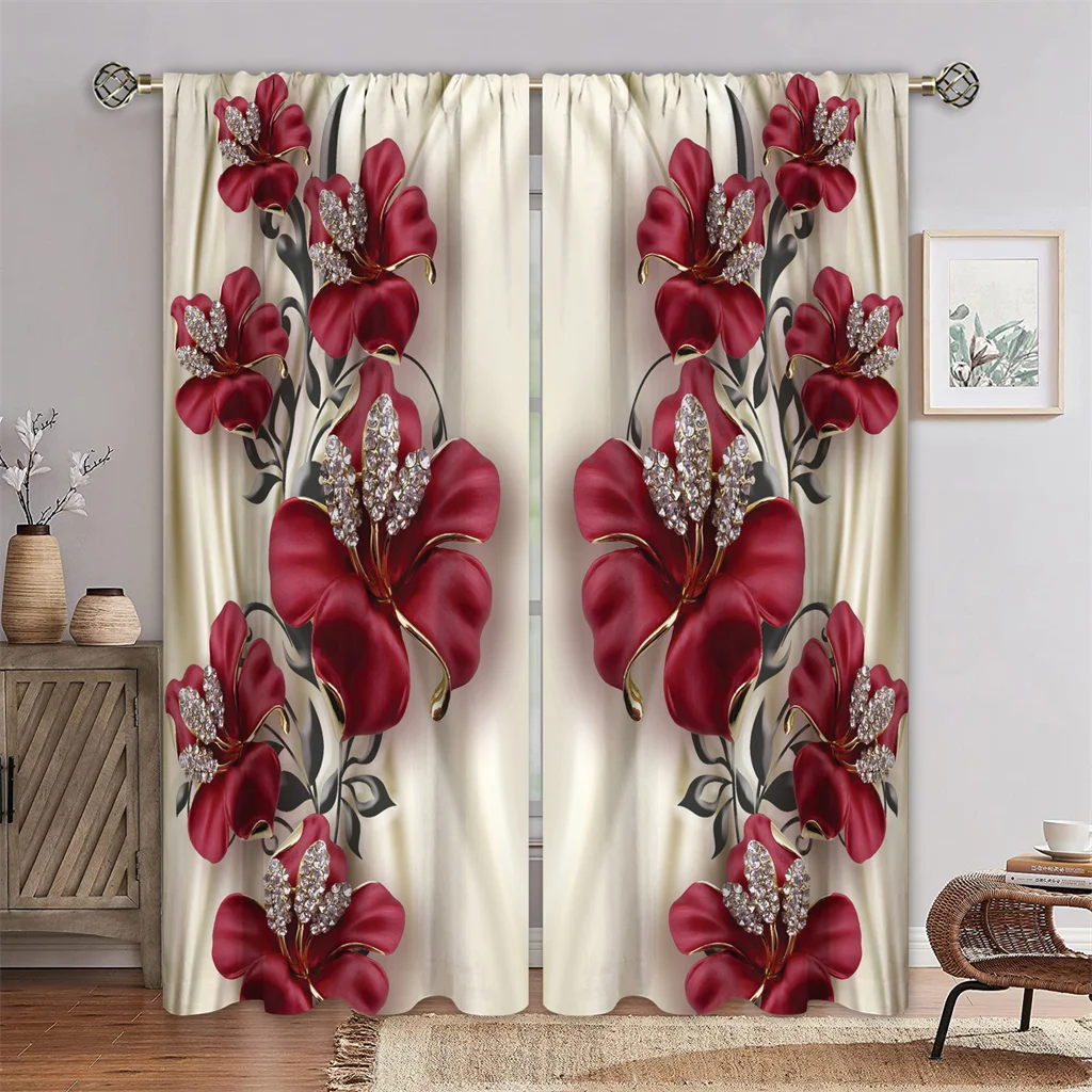 

Luxury Romantic Diamond Flower Lady On Sale Window Curtains Drapes for Kids Bedroom Living Room Kitchen Door Home Decor 2Pieces