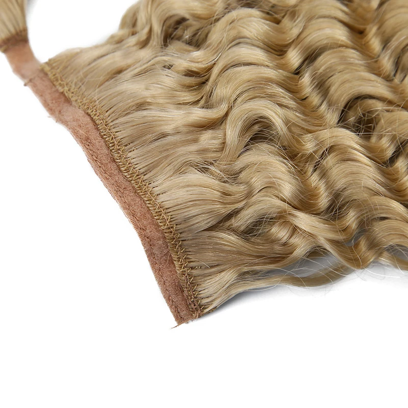 Deep Wave Clip in Hair Extension Human Hair Curly Drawstring Ponytail Human Hair 60g 80g 100g 120g Natural Hairpiece Ombre 613# view 5