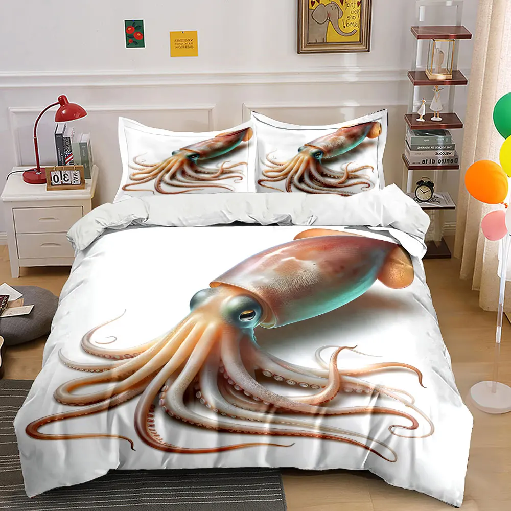 Realistic squid with coiled tentacles Bedding Set for Kids Luxury Gift 3pcs Digital Print Comforter Set Soft Comfortable