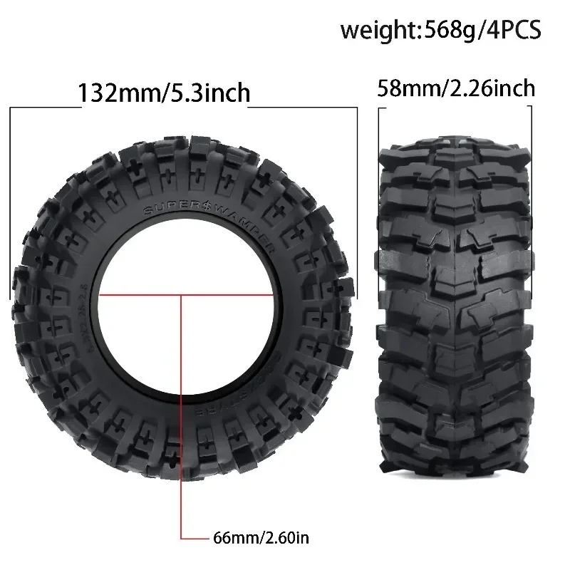 2,6 Zoll Crawler-Reifen 132 x 58 mm Gummireifen Geschenkschaum für 1/7 1/8 1/10 RC Car Ralaro Ryft Yikong Axial TRXS SCX10 Yeti Capra