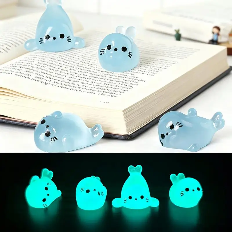 10 Pcs Glow In The Dark Mini Seal Figurines Resin Sea Animals For DIY Craft Home Decoration Supplies