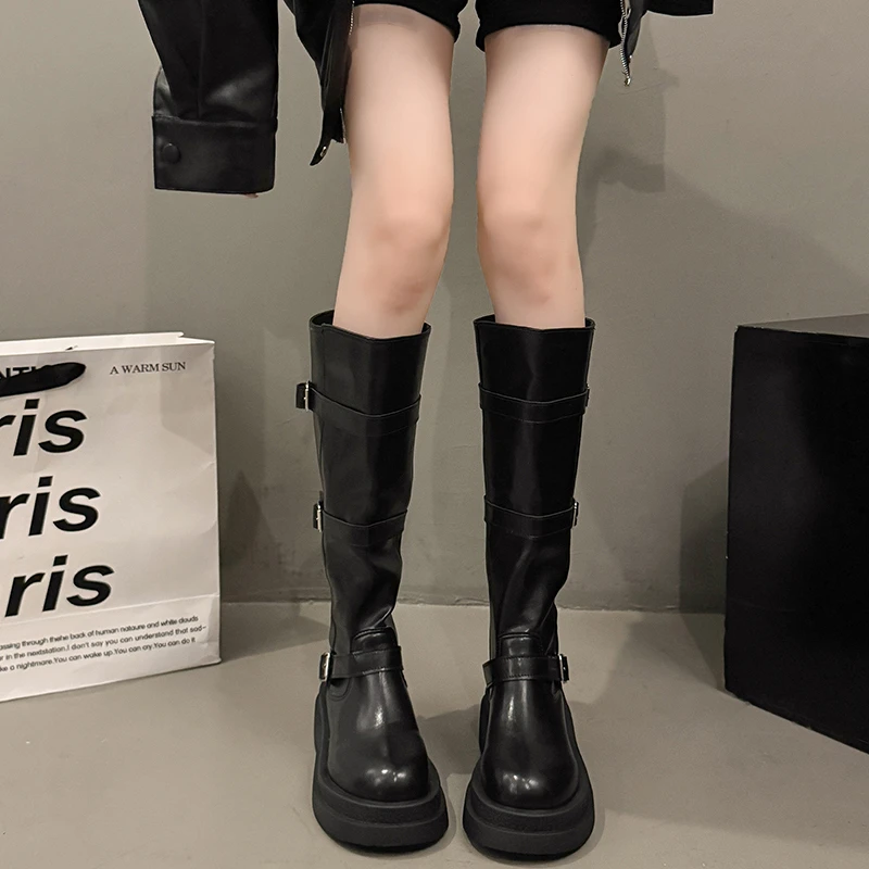 Platform Women Knight Long Boots Fashion Warm Fur Shoes Autumn Winter Square Heels Ladies Knee High Booties image 5