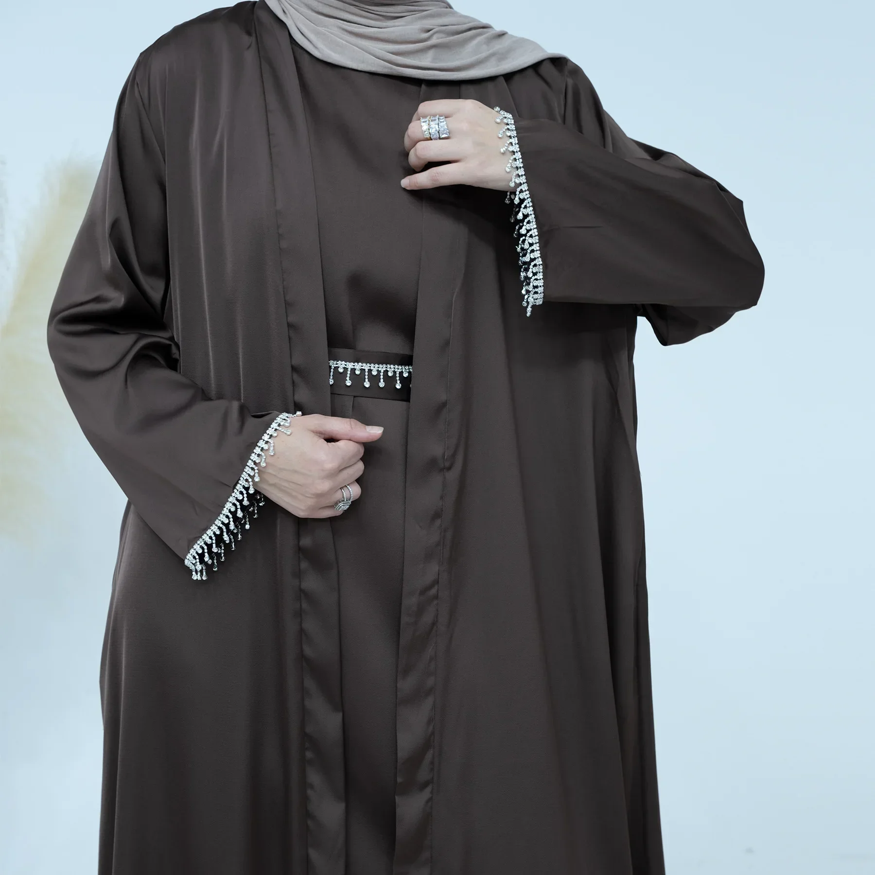 Primavera/estate abito in rilievo tinta unita Dubai Abaya set musulmano abiti da donna Caftano abaya per le donne Casual Femme Caftano abiti