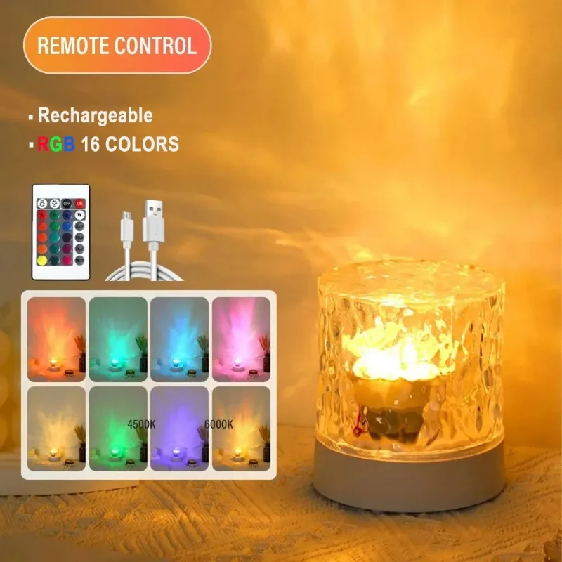 New Rotating Dynamic Flame Water Ripple Atmosphere Light Projection Starry Sky Romantic Bedroom Bedhead Decoration Nightlight