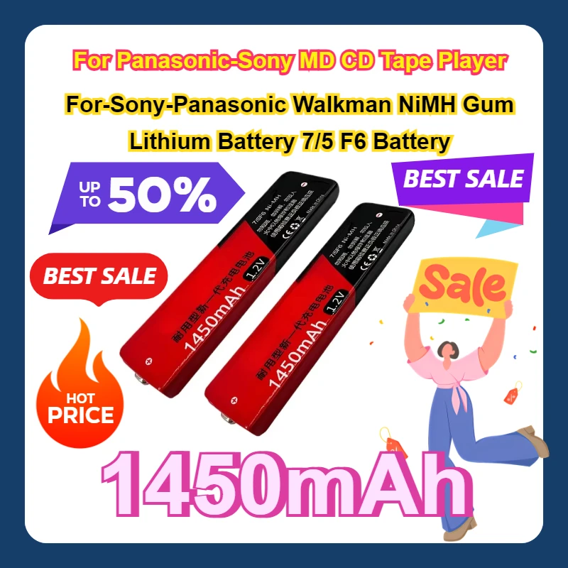 

1450mAh For Panasonic-Sony MD CD Tape Player For-Sony-Panasonic Walkman NiMH Gum Lithium Battery 7/5 F6 Battery 1.2V 7/5F6 67F6