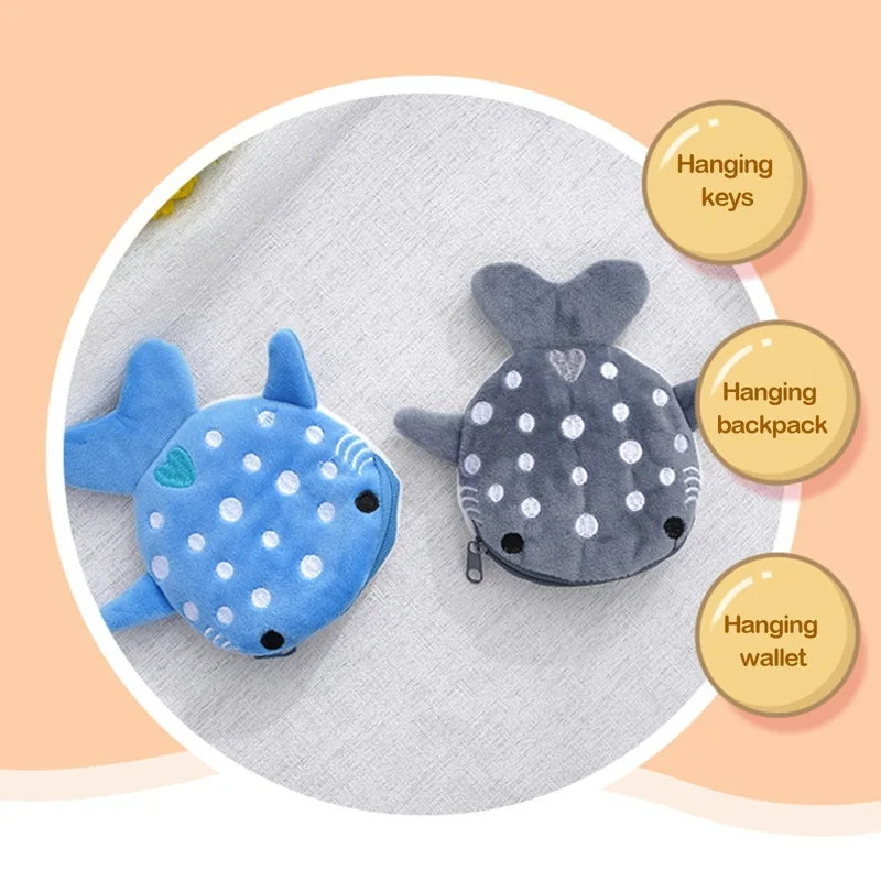 Tubarão pelúcia recheada porta-moedas para meninas, porta-moedas dos desenhos animados infantis, moda fofa, animal marinho, presentes de aniversário, novo