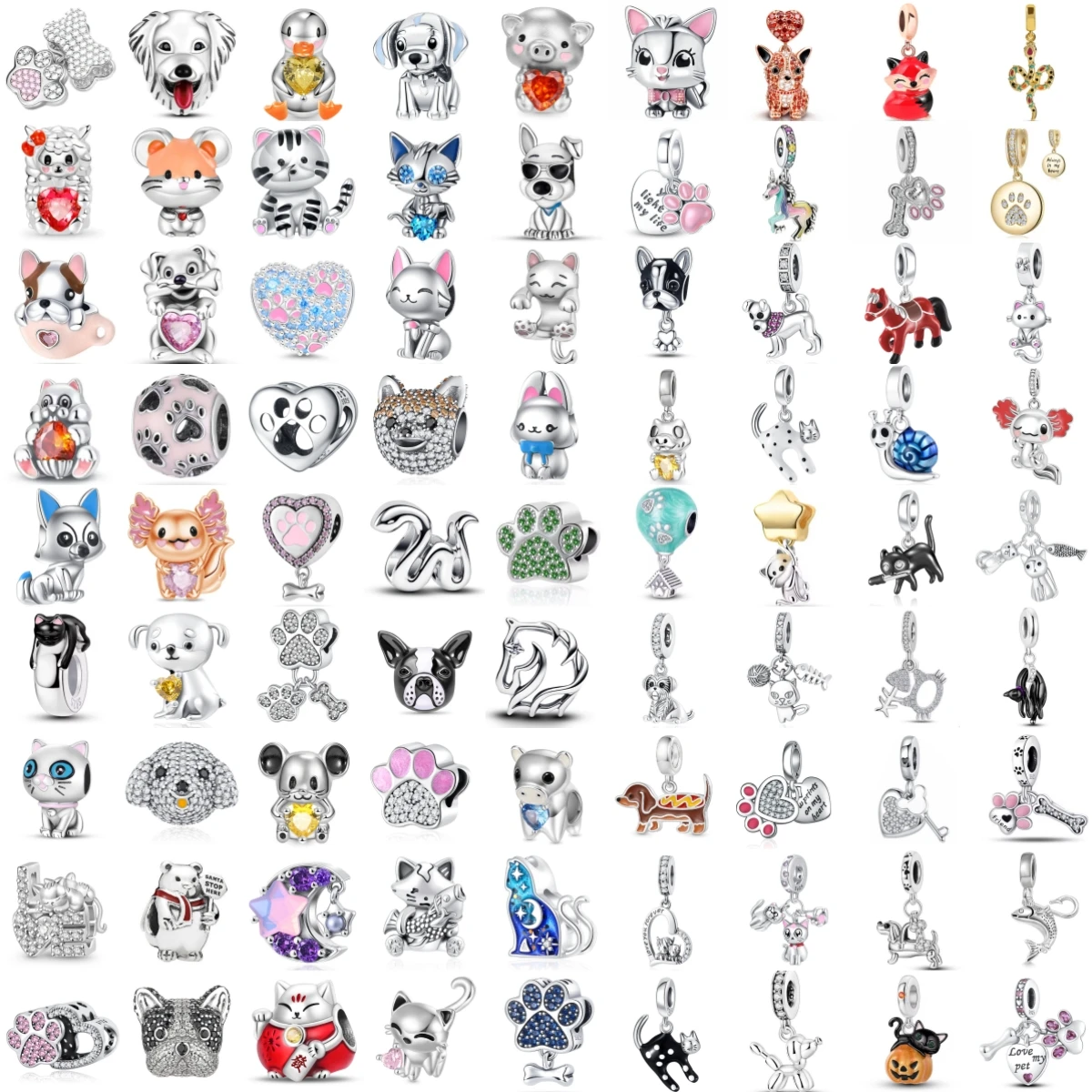 

Модные шармы-бусины из стерлингового серебра 925 пробы с отпечатками лап животных (кошки, собаки, утки, свиньи) для оригинальных браслетов, подарок для женщин, сделай сам