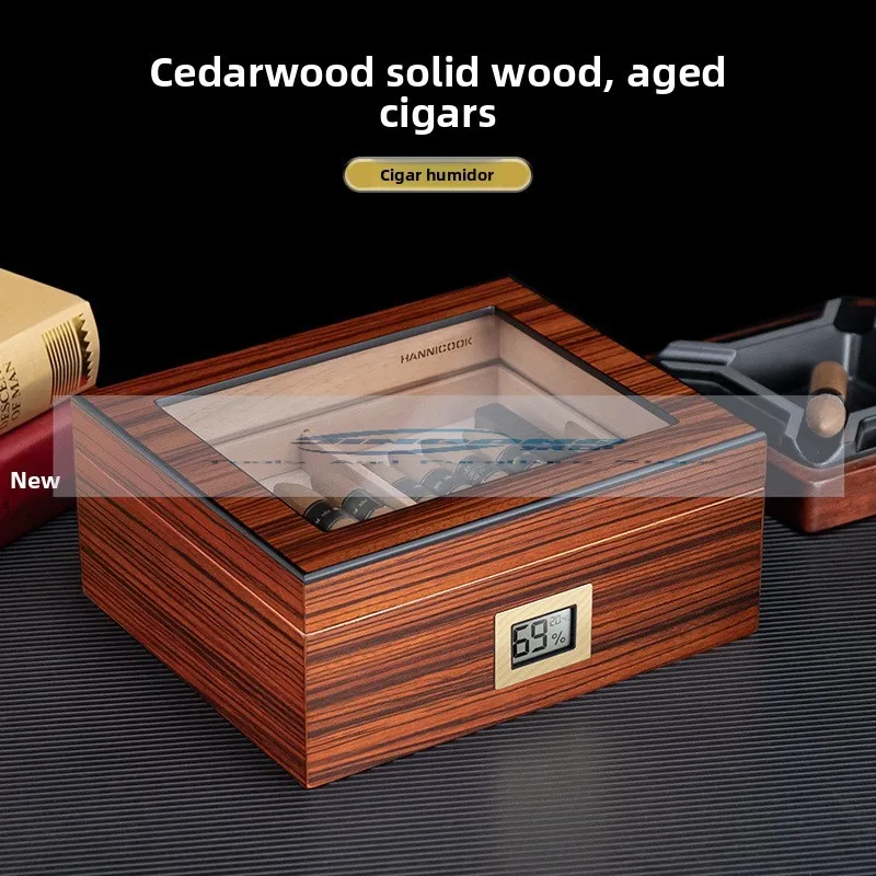 

Портативный герметичный футляр для сигар из кедрового дерева с двойным слоем, большой вместимостью и прозрачным окном, для сохранения влажности