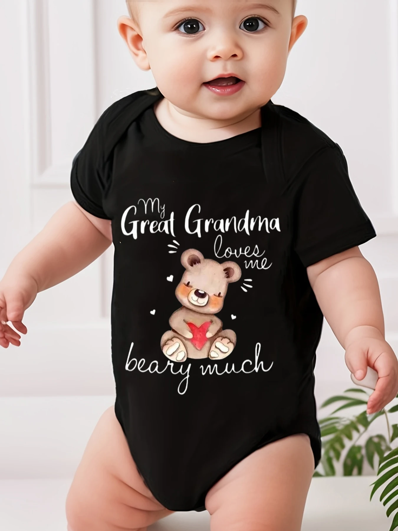 Children Eden My Great Grandma Loves Me Baby Boy Bodysuit Cute Bear Print Short Sleeve Romper For Newborns And Infants, Baby Clo