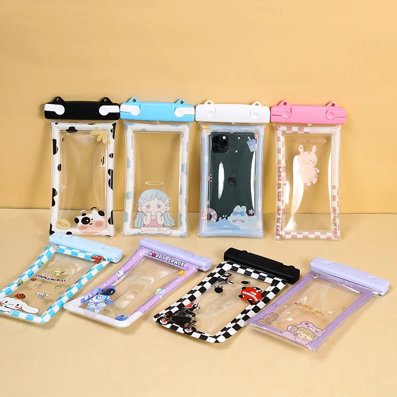 

10pcs Transparent Waterproof Phone Bag for Underwater Photos, Cute Cartoon Dry Bag with Airbag & Neck Strap, Bulk Swimming Gear