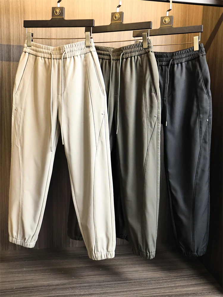 

Thiened Fce Men's Casual Pants Autumn Winter Straight Leg Elastic Waist Breathable Comfortable Slimming Versatile Leisur...