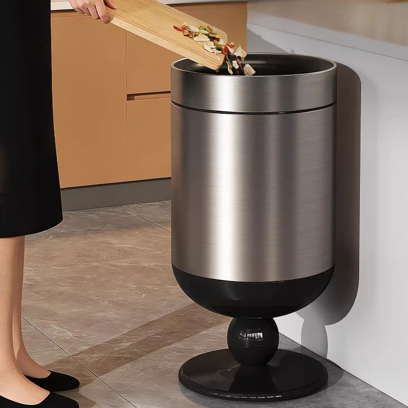 New Design Goblet-shaped Trash Can Modern Rolling Waste Bin Stylish Home Kitchen Garbage Container Elegant Office Wastebasket