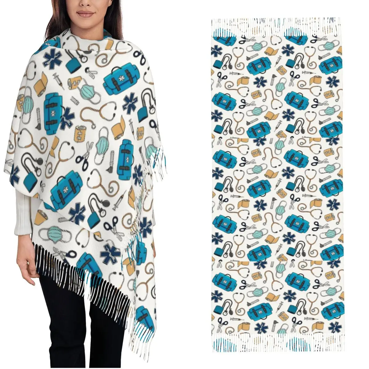 

Medical Supplies White Scarf with Tassel Warm Shawl Wrap Women Design Headwear Scarves Winter Luxury 2024 Bufanda