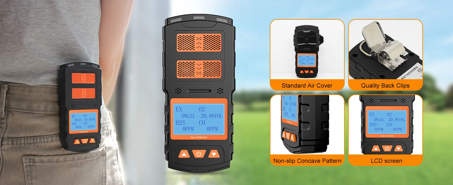 Aikesi Portable 4in1 Multi-Gas Detector Digital Biogas Analyzer Industrial Use Rechargeable Battery Combustible Leak Detector