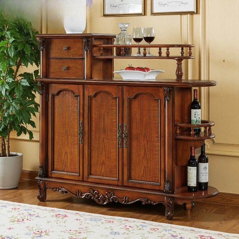 

American solid wood entry hall cabinet, living room entrance partition cabinet integrated European door double-sided screen wine