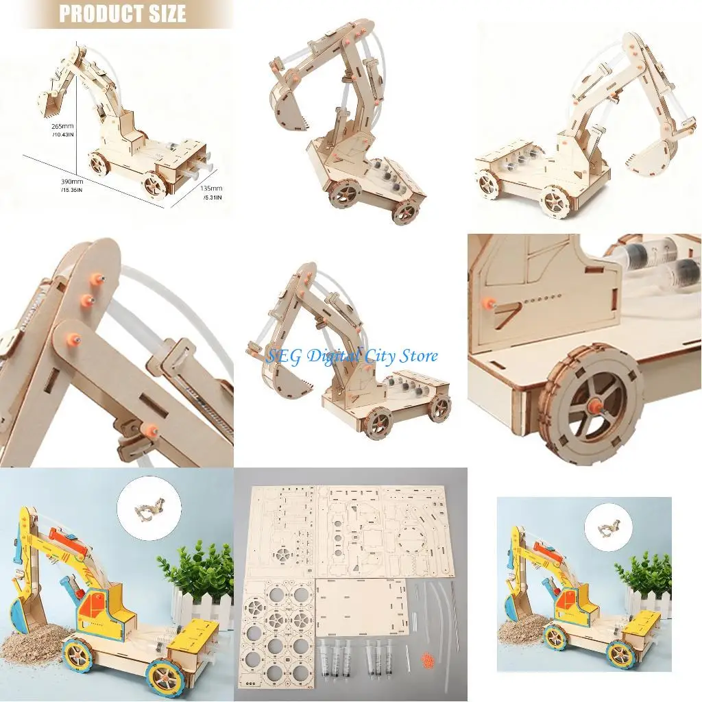

U75B Education Hands on Assembly Wooden Excavator Model Building Toy for Kid Student