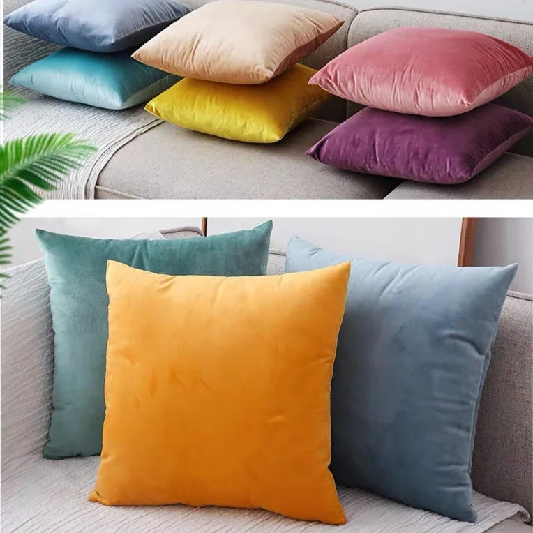 

1pcs Velvet Solid Color Pillowcase Core-free Car Cushion Cover Dutch Velvet Office Sofa Back Pillow Case