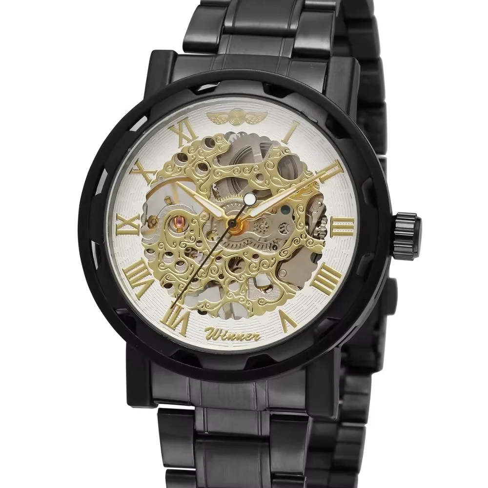 

T-WINNER WATCH Gold and white Roman numerals dial, sleek minimalist luxury low-key men's steel belt mechanical watch