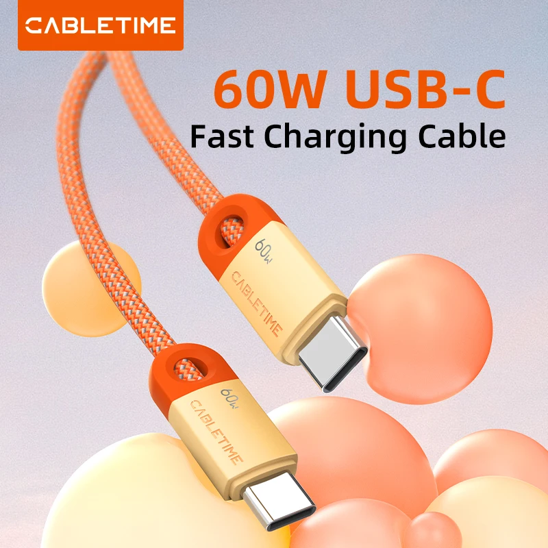 CABLETIME PD60W Cable USB-C to USB-C High-Speed Data Sync And Charging Cable Durable Fast Charge Cable for iphone ipad Samsung