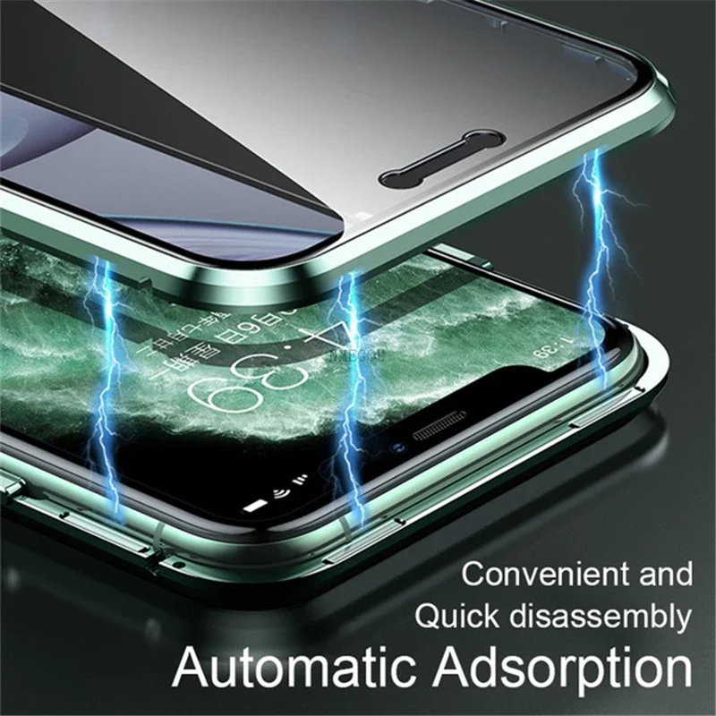 Double Sided Magnetic Adsorption Metal Bumper Glass Case for IPhone 11 13 14 15 Pro Max 12 XS XR X Plus IPhone11 Magnet Cover