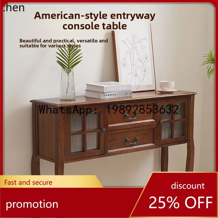 

YFY Vintage American Style Solid Wood Storage Cabinet Living Room Decorative Cabinet Wall-Mounted Hallway Long Entryway Table