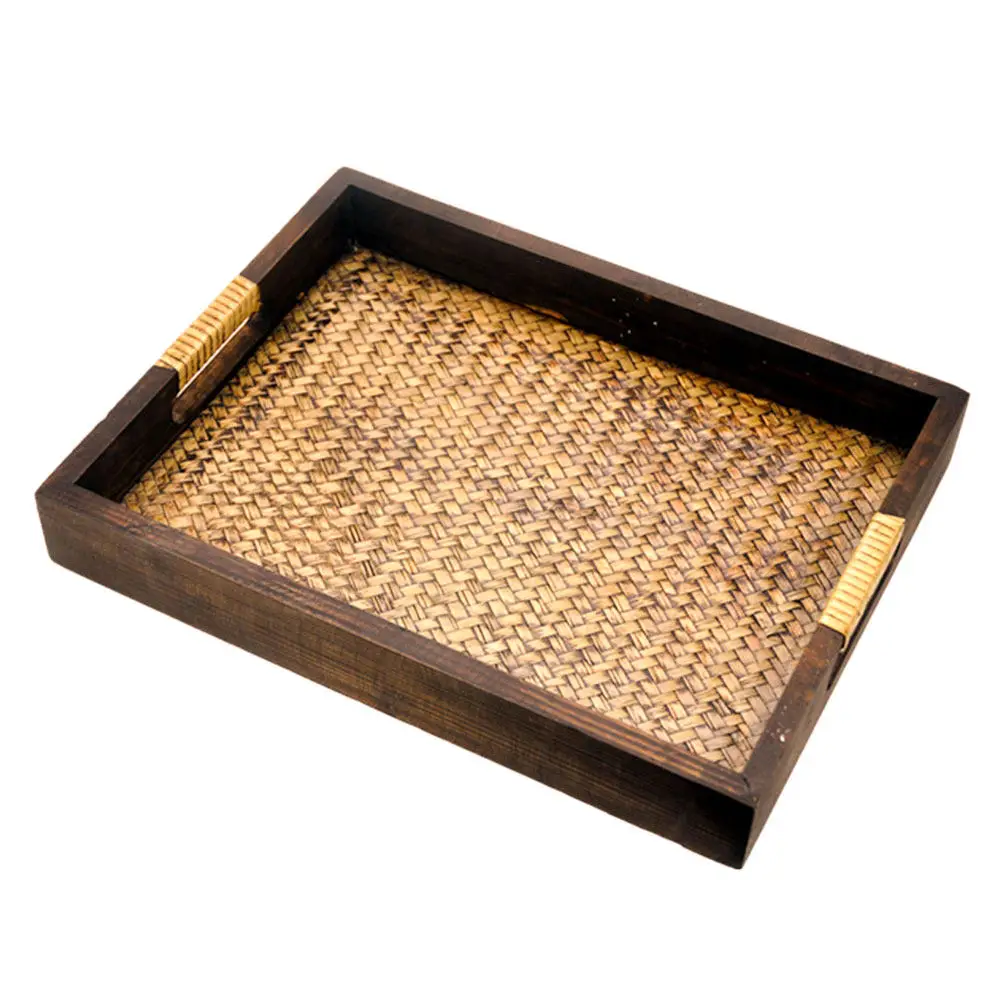 1Pcs Bamboo Woven Tea Tray Rustic Serving Tray for Aroma Stove Coffee Cups Fruits Spa Salon Tea Art Storage