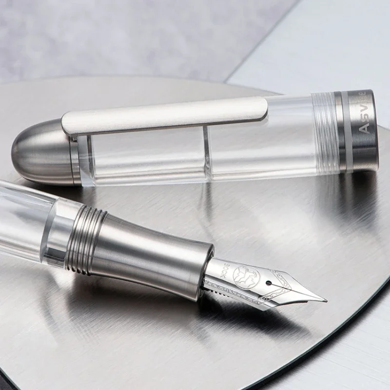 Imagem -04 - Asvine P36 Piston Filling Fountain Pen Caneta Luxo Elegante Titânio Acrílico Bock Escritório Escola Escrita Suprimentos Papelaria