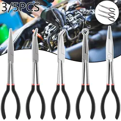 3/5Pcs Needle Nose Pliers Set 11 Inch Carbon Steel Long Reach Pliers 25/45/90 Degree Bent Nose Pliers O-Shaped Circle Pliers