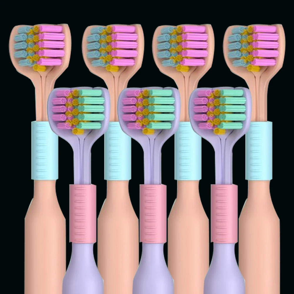 Cepillo de dientes 3D de tres lados para adultos, cepillo de dientes de pelo suave, raspador de lengua, limpieza profunda y completa, herramientas de cepillo de dientes para el cuidado bucal