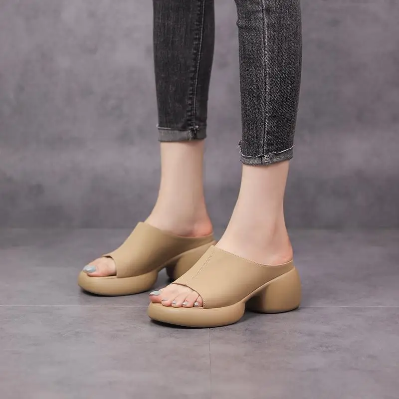 2024 Summer New External Wearing Women\'s Slippers Round Head Solid Color Waterproof Platform Simple Single Shoes for Women