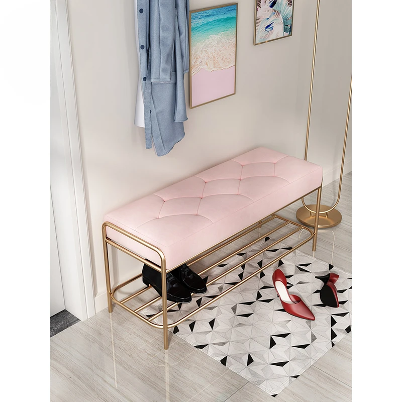 

Nordic Shoe Changing Stool Household Entrance Velvet Shoe Cabinet Modern Minimalist Shoe Bench Soft Cushion Home Furniture