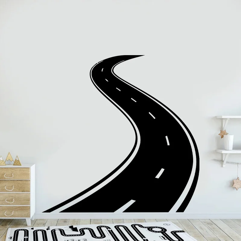 Road Wall Decal Tire Track Winding Road Wall Sticker Vinyl Home Decoration Kids Room Bedroom Playroom Nursery Decor Mural A686