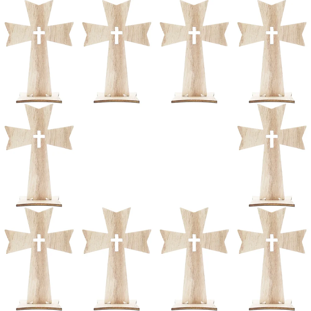 10 Pcs Wooden Cross Craft naments Holiday Decor Set Religious Table Centerpieces Church Decorative Cross Decor for Home Festival