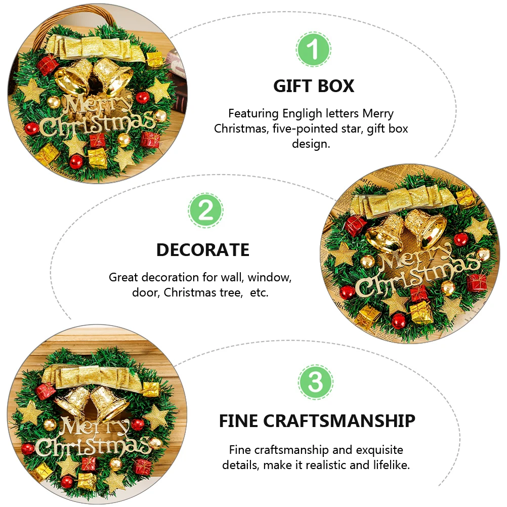 

Merry Christmas Wreath Gold Garland Wall Decor Plastic Hanging Artificial Xmas Ornament Door Garden Office Bar