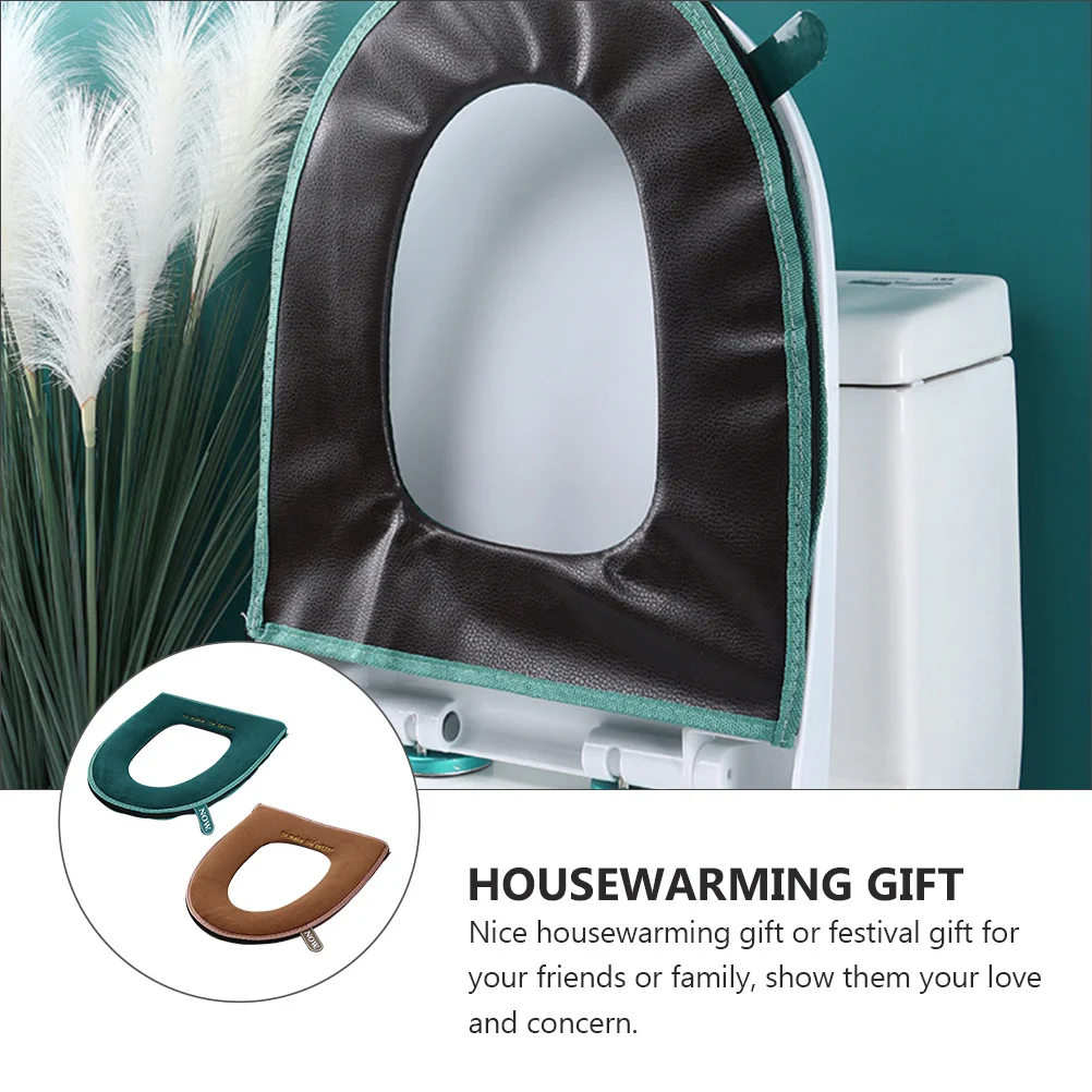 

2Pcs Bathroom Toilet Seat Cover Warm Cushion Pad Zipper Closure Washable Reusable Winter Cover for Round Seats