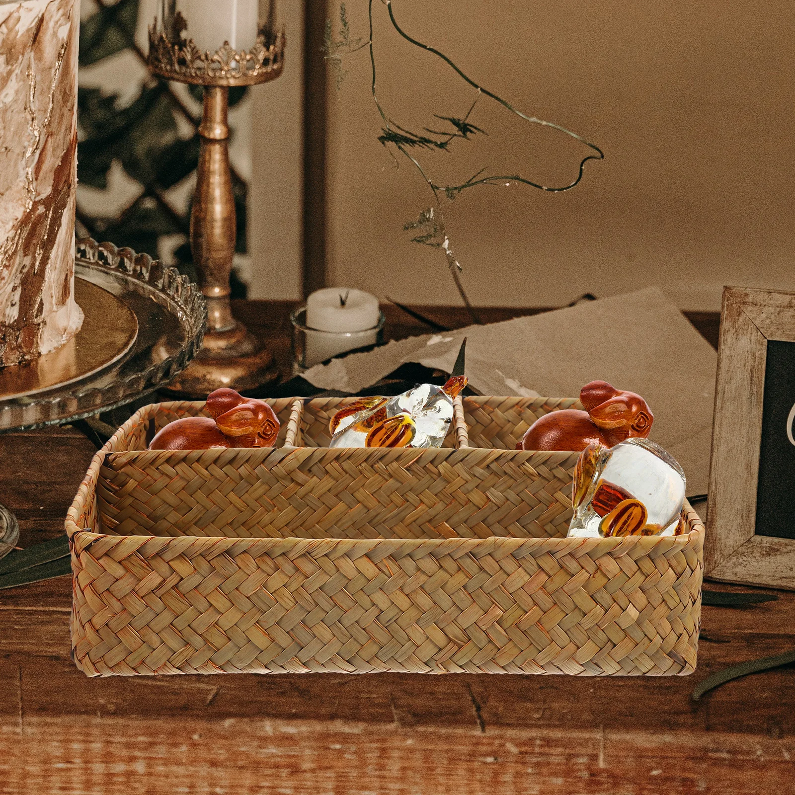 

Hand Woven Storage Basket Practical Desktop Organizer for Home Kitchen Office Fruit Snack Bread Serving Basket