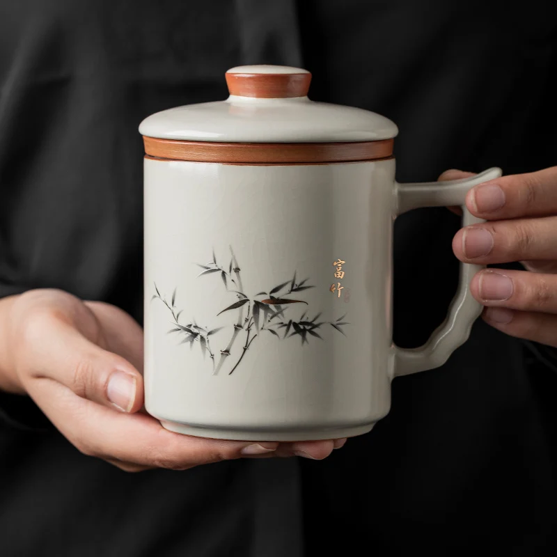 

Ceramic Tea Water Separation Mug with Lid Filter Office Tea Brewing Cup Home Use Men Women Drinking Water Cup